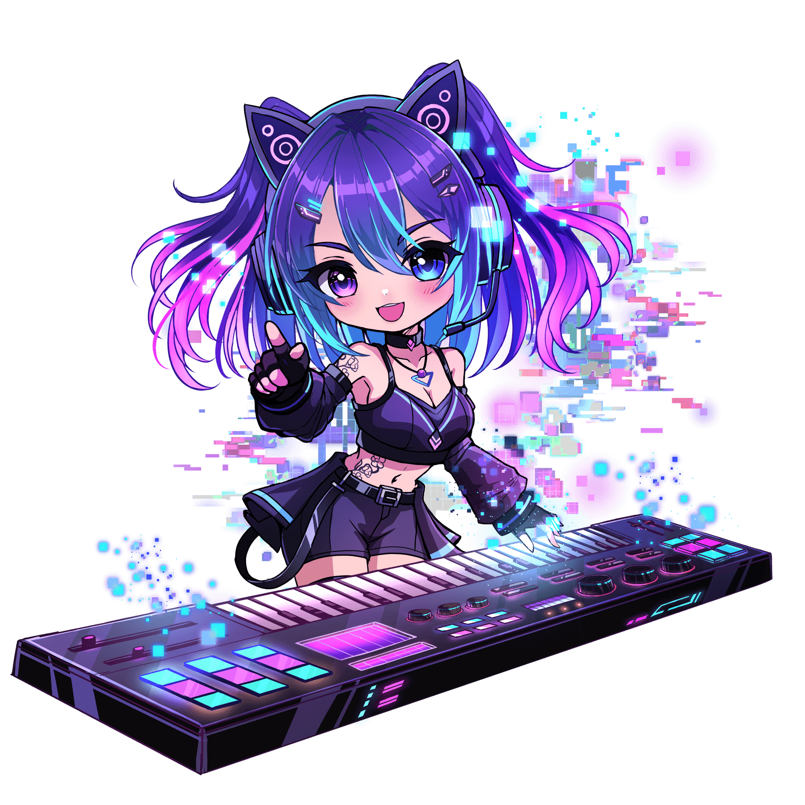 Ichika, the Kawaii Vox character with neon blue and purple hair