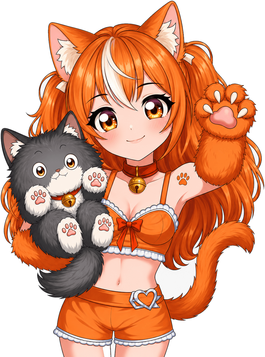 Myu, the Kawaii Vox character with orange hair and a cat