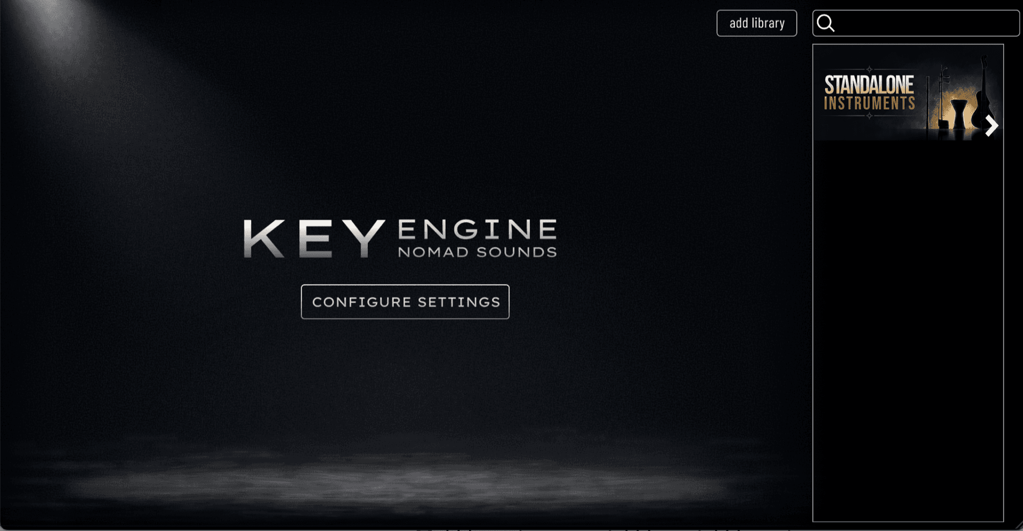 KeyEngine start screen with the library browser open